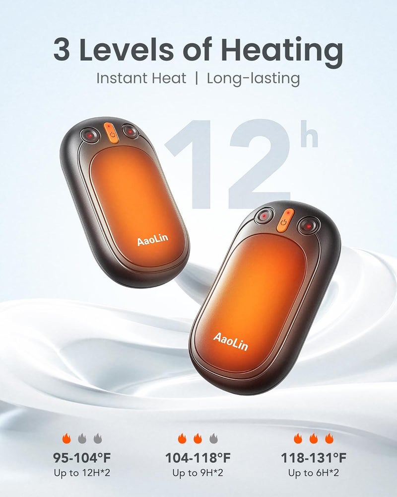 AaoLin AI Hand Warmers Rechargeable, 2 Pack Electric Hand Warmers Reusable, 12Hrs Long Heating, Portable Pocket Handwarmer Great Gift for Outdoors, Camping, Golf, Hunting Gear - Image 3